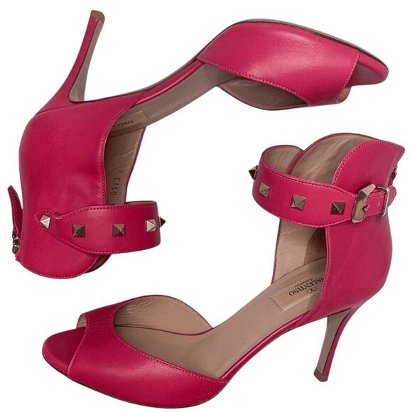 Valentino Garavani Leather Rockstud Ankle Strap Heels EU 38.5 US 8.5 Pink Pumps - Picture 5 of 11